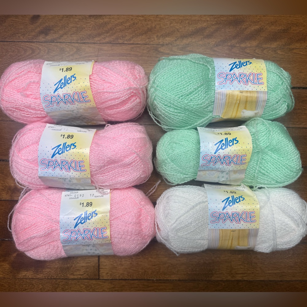 Lot of Zellers Sparkle Yarn Set - Pink, Green, White